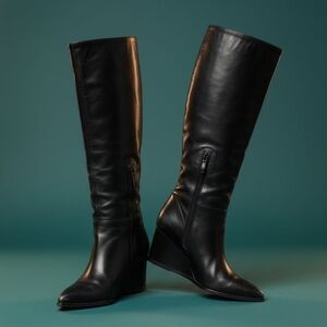 Franco Sarto Estella Pointed Toe Knee High Wedge Boot in Black (NWOT)